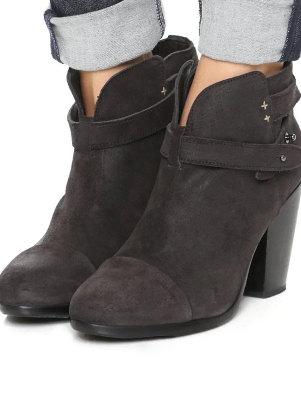 Rag & Bone Brown Suede Block Heel Wrap Strap Harrow Ankle Boots Size 8 1/2